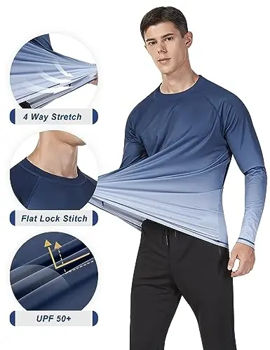 KPSUN Mens Swim Shirts UPF 50+ Rash Guard Long Sleeve Sun UV Protection Beach Shirts Quick Dry Fishing T-Shirt - 4