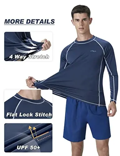 KPSUN Mens Swim Shirts UPF 50+ Rash Guard Long Sleeve Sun UV Protection Beach Shirts Quick Dry Fishing T-Shirt - 4