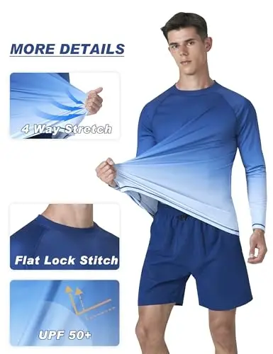 KPSUN Mens Swim Shirts UPF 50+ Rash Guard Long Sleeve Sun UV Protection Beach Shirts Quick Dry Fishing T-Shirt - 3