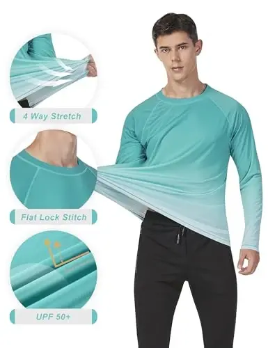 KPSUN Men UPF 50+ UV Swim Sun Shirt Quick Dry Long Sleeve Rash Guard | Stretchy Moisture-Wicking Quick Dry Fabric, Chlorine and Salt Water Resistant, Crew Neck, Solid Styles with Card Pocket - 5