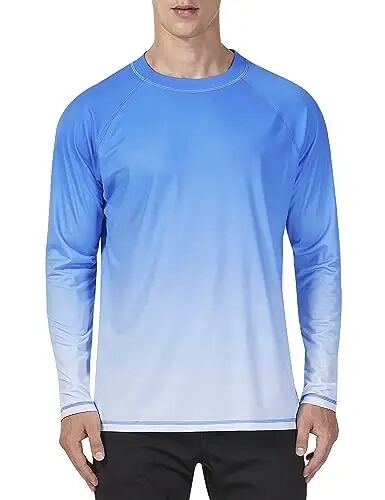 KPSUN Men UPF 50+ UV Swim Sun Shirt Quick Dry Long Sleeve Rash Guard | Stretchy Moisture-Wicking Quick Dry Fabric, Chlorine and Salt Water Resistant, Crew Neck, Solid Styles with Card Pocket - KPSUN
