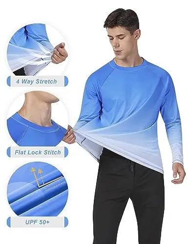 KPSUN Men UPF 50+ UV Swim Sun Shirt Quick Dry Long Sleeve Rash Guard | Stretchy Moisture-Wicking Quick Dry Fabric, Chlorine and Salt Water Resistant, Crew Neck, Solid Styles with Card Pocket - 5