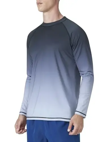 KPSUN Men UPF 50+ UV Swim Sun Shirt Quick Dry Long Sleeve Rash Guard | Stretchy Moisture-Wicking Quick Dry Fabric, Chlorine and Salt Water Resistant, Crew Neck, Solid Styles with Card Pocket - 2