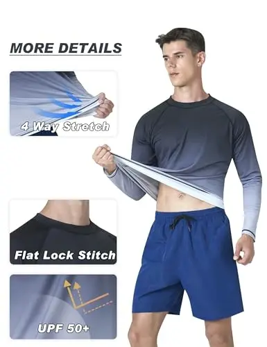 KPSUN Men UPF 50+ UV Swim Sun Shirt Quick Dry Long Sleeve Rash Guard | Stretchy Moisture-Wicking Quick Dry Fabric, Chlorine and Salt Water Resistant, Crew Neck, Solid Styles with Card Pocket - 5