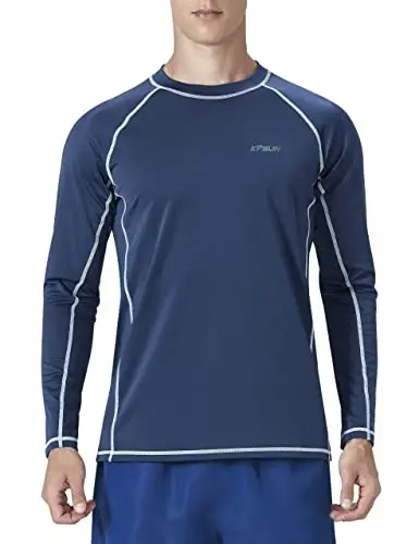 KPSUN Mens Swim Shirts UPF 50+ Rash Guard Long Sleeve Sun UV Protection Beach Shirts Quick Dry Fishing T-Shirt - KPSUN