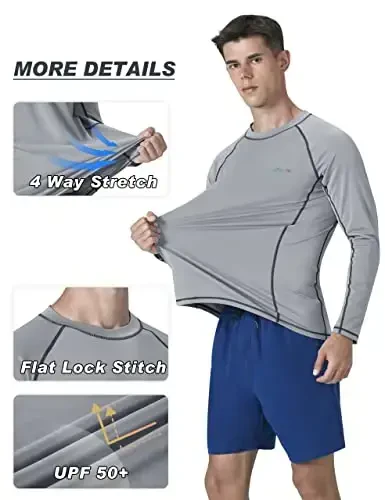 KPSUN Mens Swim Shirts UPF 50+ Rash Guard Long Sleeve Sun UV Protection Beach Shirts Quick Dry Fishing T-Shirt - 4