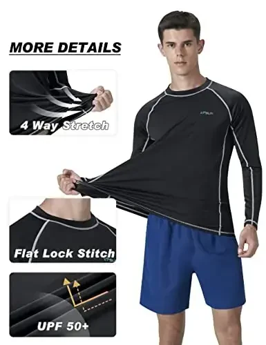 KPSUN Мужские плавательные рубашки UPF 50+ Рашгард с длинным рукавом, защита от солнца и УФ-лучей, пляжные рубашки, быстросохнущая футболка для рыбалки - 4