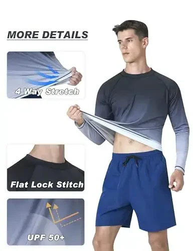 KPSUN Мужские плавательные рубашки UPF 50+ Рашгард с длинным рукавом, защита от солнца и УФ-лучей, пляжные рубашки, быстросохнущая рыболовная футболка - 4