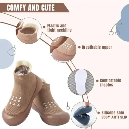 Kqwfsiu Baby Sock Shoes Boys Girls First Walking Shoes Non Slip Lightweight Toddler Infant Indoor Outdoor - 3