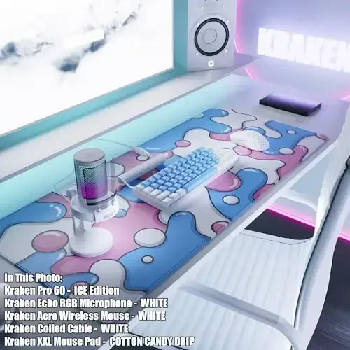 Kraken Gaming Mouse Pad Large Cotton Candy XXL oʻyin uchun sichqoncha paneli - Klaviatura uchun stol oʻrni - Stol uchun qalin hunarmand sichqoncha paneli (Cotton Candy Drip) - 5