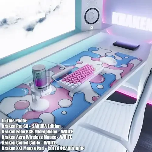 Kraken Gaming Mouse Pad Large Cotton Candy XXL oʻyin uchun sichqoncha paneli - Klaviatura uchun stol oʻrni - Stol uchun qalin hunarmand sichqoncha paneli (Cotton Candy Drip) - 7