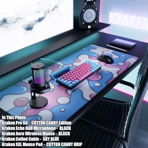 Kraken Gaming Mouse Pad Large Cotton Candy XXL oʻyin uchun sichqoncha paneli - Klaviatura uchun stol oʻrni - Stol uchun qalin hunarmand sichqoncha paneli (Cotton Candy Drip) - 3