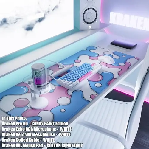 Kraken Gaming Mouse Pad Large Cotton Candy XXL oʻyin uchun sichqoncha paneli - Klaviatura uchun stol oʻrni - Stol uchun qalin hunarmand sichqoncha paneli (Cotton Candy Drip) - 4