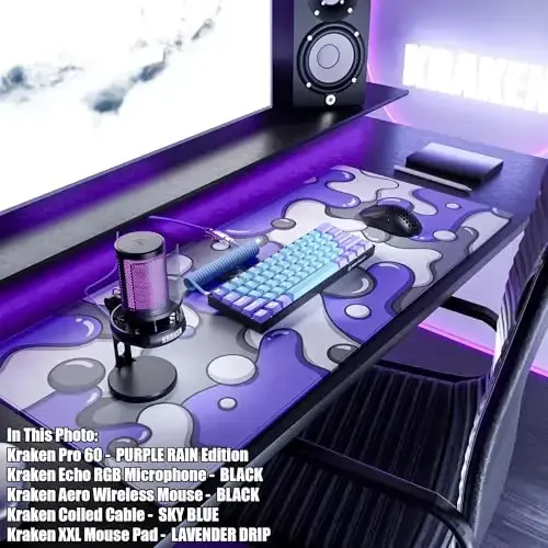 Kraken Gaming Mouse Pad Large Purple XXL O'yin uchun sichqoncha paneli - Klaviatura uchun stol usti - Qalin hunarmand sichqoncha paneli (Lavanda tomchisi) - 5