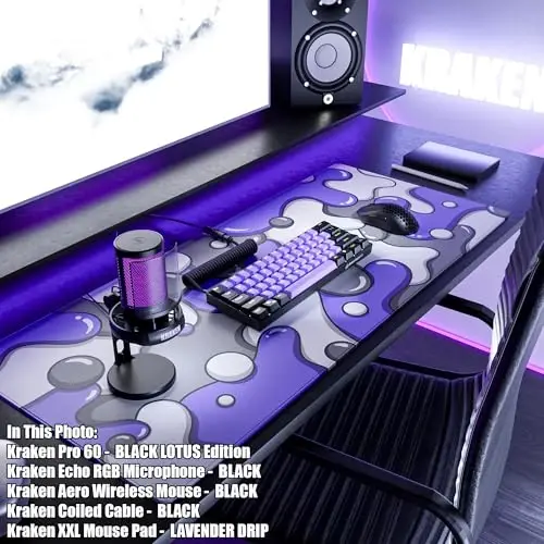 Kraken Gaming Mouse Pad Large Purple XXL O'yin uchun sichqoncha paneli - Klaviatura uchun stol usti - Qalin hunarmand sichqoncha paneli (Lavanda tomchisi) - 3