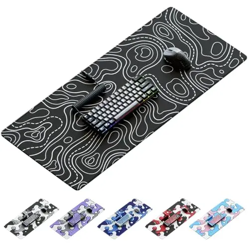 Kraken Keyboards XXL Topographic Mouse Pad - Large Black and White Gaming Mousepad - Desk Mat for Keyboard and Mouse - Thick Artisan Mouse Pad for Desk (Black Topographic) - 1