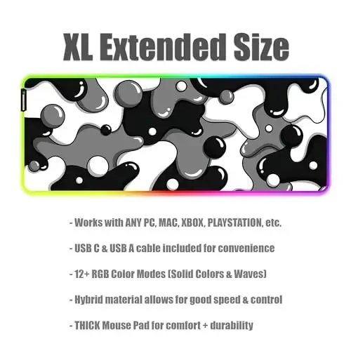 KRAKEN KEYBOARDS DRIP XL Black & White Gaming RGB Mouse Pad - Professional Artisan Mouse Pad - Black & White Gaming RGB Desk Mat - 31