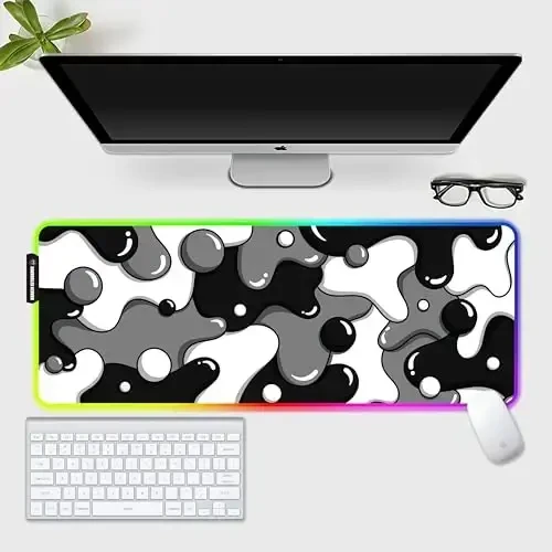 KRAKEN KEYBOARDS DRIP XL Black & White Gaming RGB Mouse Pad - Professional Artisan Mouse Pad - Black & White Gaming RGB Desk Mat - 31