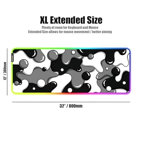 KRAKEN KEYBOARDS DRIP XL Black & White Gaming RGB Mouse Pad - Professional Artisan Mouse Pad - Black & White Gaming RGB Desk Mat - 31