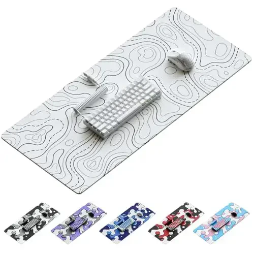 Kraken Keyboards XXL Topographic Mouse Pad - Large White Gaming Mousepad - Desk Mat for Keyboard and Mouse - Thick Artisan Mouse Pad for Desk (White Topographic) - 1