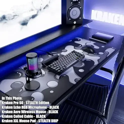 Kraken Keyboards DRIP Edition XXL Black & White Gaming Mouse Pad - Professional Artisan Mouse Pad - Black & White Gaming Desk Mat - 36