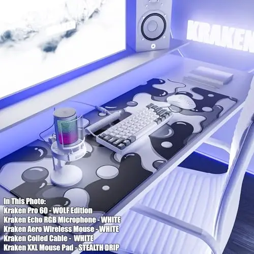 Kraken Keyboards DRIP Edition XXL Black & White Gaming Mouse Pad - Professional Artisan Mouse Pad - Black & White Gaming Desk Mat - 36