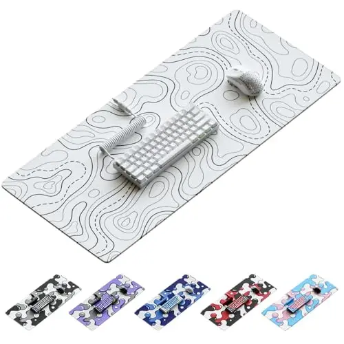 Kraken Keyboards XXL Topographic Mouse Pad - Large White Gaming Mousepad - Desk Mat for Keyboard and Mouse - Thick Artisan Mouse Pad for Desk (White Topographic) - 1