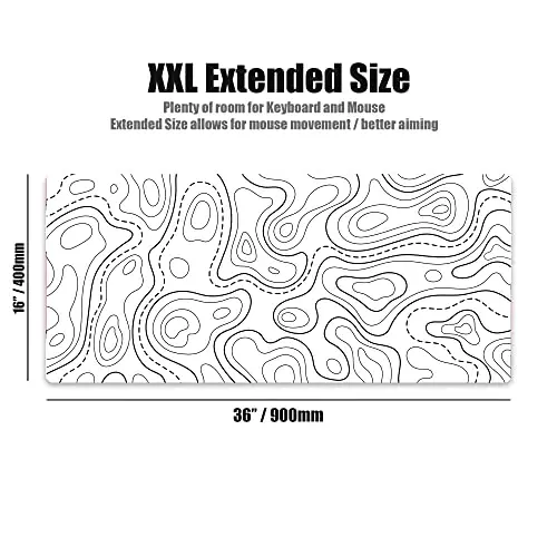 Kraken Keyboards XXL Topographic Mouse Pad - Large White Gaming Mousepad - Desk Mat for Keyboard and Mouse - Thick Artisan Mouse Pad for Desk (White Topographic) - 2