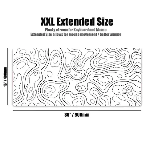 Kraken Keyboards XXL Topographic Mouse Pad - Large White Gaming Mousepad - Desk Mat for Keyboard and Mouse - Thick Artisan Mouse Pad for Desk (White Topographic) - KRAKEN KEYBOARDS (1)