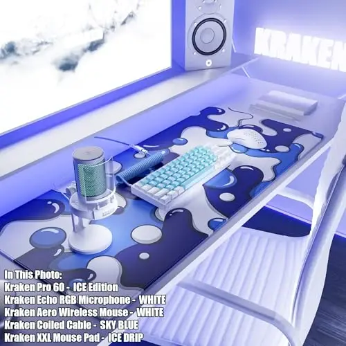 Kraken oʻyin sichqonchasi uchun katta koʻk XXL sichqoncha paneli - Klaviatura uchun stol matosi - Stol uchun qalin hunarmand sichqoncha paneli (ICE Drip) - 3