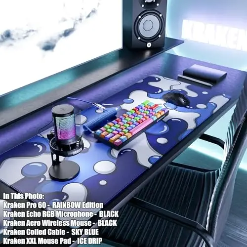 Kraken oʻyin sichqonchasi uchun katta koʻk XXL sichqoncha paneli - Klaviatura uchun stol matosi - Stol uchun qalin hunarmand sichqoncha paneli (ICE Drip) - 5