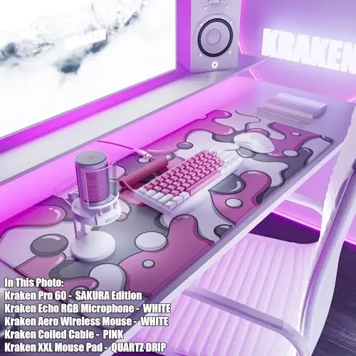 Kraken Gaming Mouse Pad Large Pink XXL Mouse Pad for Gaming - Desk Mat for Keyboard - Thick Artisan Mousepad for Desk (Quartz Drip) - 3