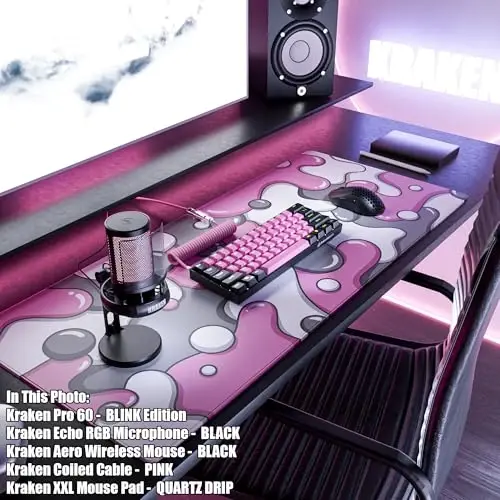 Kraken Gaming Mouse Pad Large Pink XXL Mouse Pad for Gaming - Desk Mat for Keyboard - Thick Artisan Mousepad for Desk (Quartz Drip) - 4