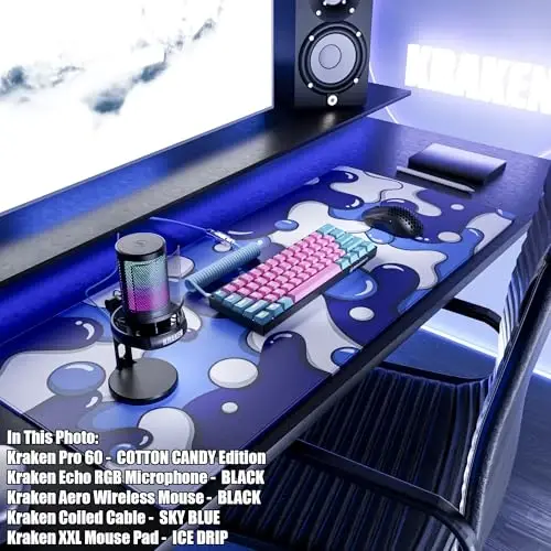 Kraken Gaming Mouse Pad Large Blue XXL Mouse Pad for Gaming - Desk Mat for Keyboard - Thick Artisan Mousepad for Desk (ICE Drip) - 4