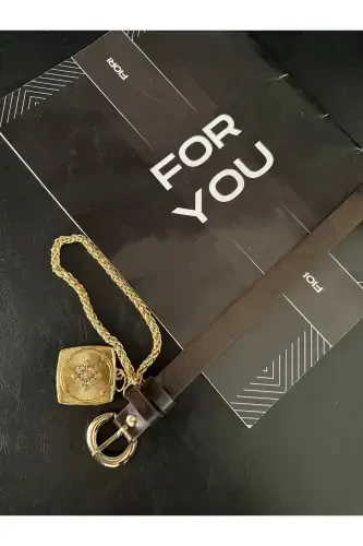 Kral Zincirli Madalyon Detaylı Kadın Pantolon Kemeri, Ceket Kemeri, Elbise Kemeri, Gömlek Kemeri-Kahve - 1