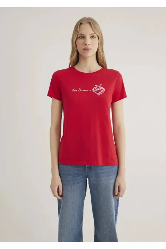 Красная футболка с принтом велосипеда Semi Slim Fit / Да - 3