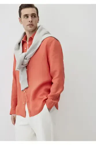 Красная Льняная Рубашка Regular Fit / Обычный Крой 02 - 1