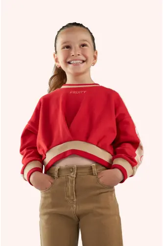 Красная толстовка для девочек с деталями - 6