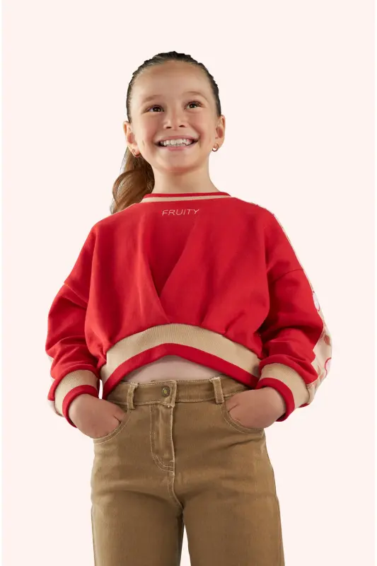 Красная толстовка для девочек с деталями - 6