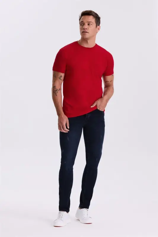 Красная хлопковая футболка slim fit с круглым вырезом. - 1
