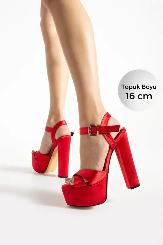 Красные атласные туфли на платформе 16 см 7-9600 - KARINCA
