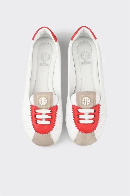 Красные кожаные женские кроссовки-красные - 4