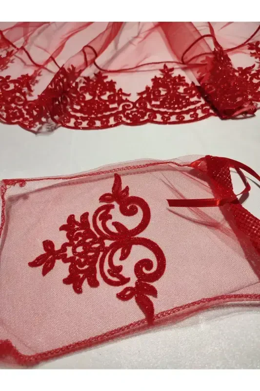 Красный блестящий свадебный платок для хны, пояс и перчатки для ночи хны с комплектом покрывал для хны - цвет нежно-розовый - 3