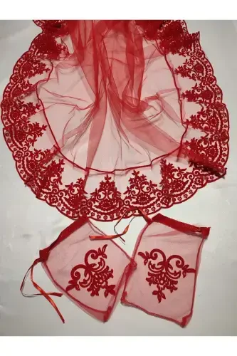 Красный блестящий свадебный платок для хны, пояс и перчатки для ночи хны с комплектом покрывал для хны - цвет нежно-розовый - 4