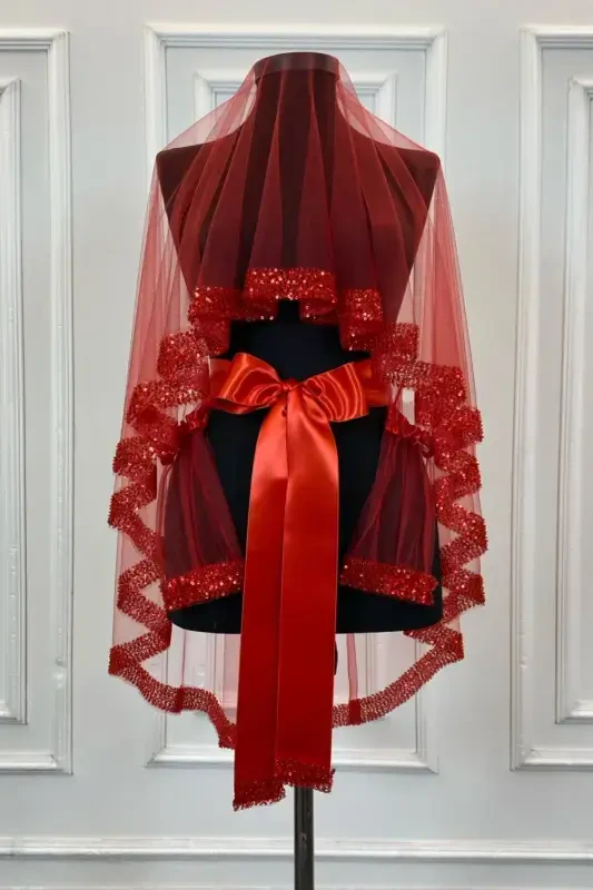 Красный Орхидея Свадебный Набор Фаты, Блестящий Бисерный Комплект Фаты для Хны с Водяными Камнями 6 Штук,-Красный - ZEYMERADE