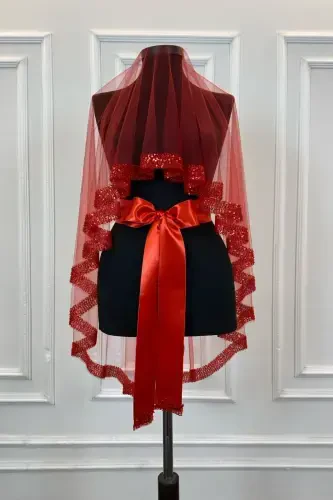 Красный Орхидея Свадебный Набор Фаты, Блестящий Бисерный Комплект Фаты для Хны с Водяными Камнями 6 Штук,-Красный - 7