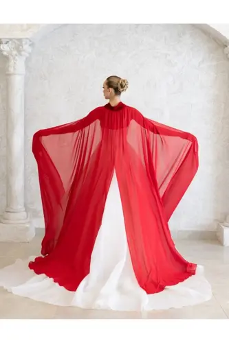 КРАСНЫЙ ШИФОНОВЫЙ КАФТАН-ПЛАТЬЕ ДЛЯ НЕВЕСТЫ-БИНДАЛЛИ-ШИФОНОВЫЙ КАФТАН-КРАСНОЕ ПЛАТЬЕ ДЛЯ ХНЫ - 3