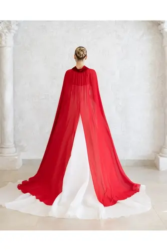 КРАСНЫЙ ШИФОНОВЫЙ КАФТАН-ПЛАТЬЕ ДЛЯ НЕВЕСТЫ-БИНДАЛЛИ-ШИФОНОВЫЙ КАФТАН-КРАСНОЕ ПЛАТЬЕ ДЛЯ ХНЫ - 4