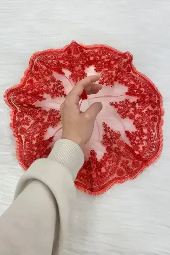 Красный Свадебный Жених Невеста Танец Платок, Блестящий Гипюр, Свадьба Хна Ночь Подружка Невесты Помолвка Невеста-MENDILTELKRMKIRMIZI - 3