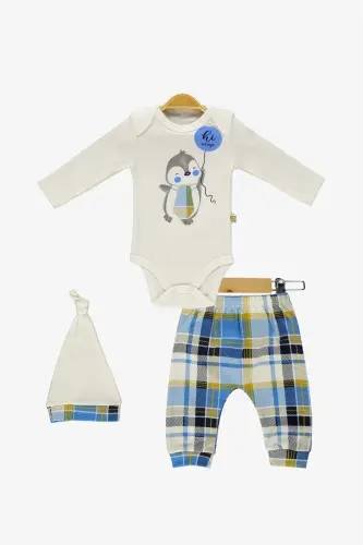Kravatlı Penguen Badi , Pantolon , Şapka Penye Takım MNK0587 MAVİ - MAVİ - 3
